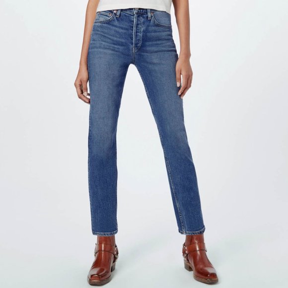 Re/Done Denim - RE/DONE Comfort Stretch High Rise Ankle Crop Denim Jeans - Size 27 in Mid 70s
